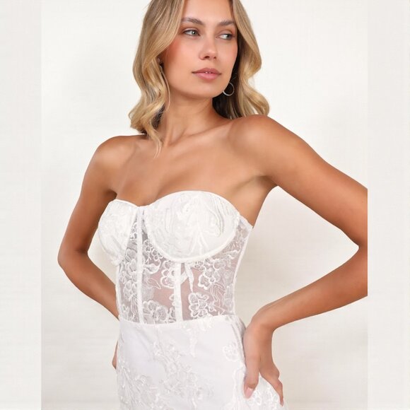 Lulus Unreal Date White Sequin Embroidered Strapless Mini Dress Size XL - Picture 4 of 11